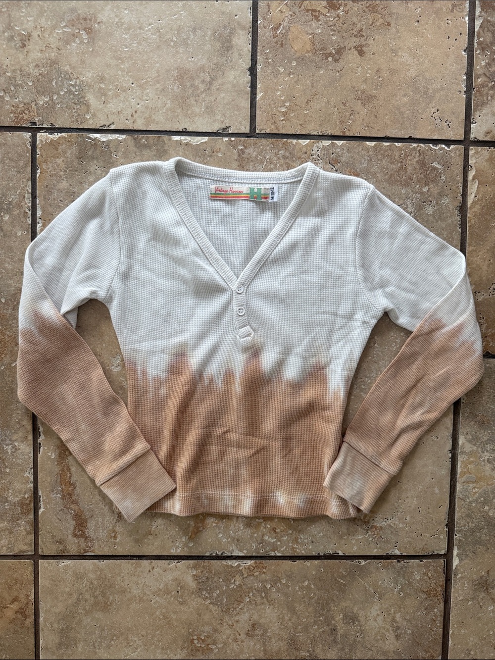 Vintage Havana Girl’s White to Tan Dip-Dye Thermal Sweater
